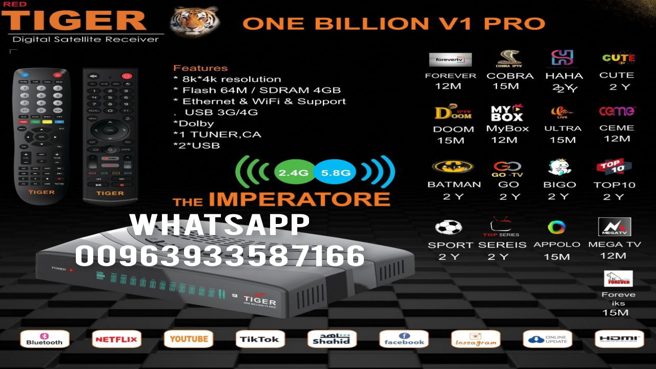 TIGER ONE BILLON V1 Pro 4k Android Forever 